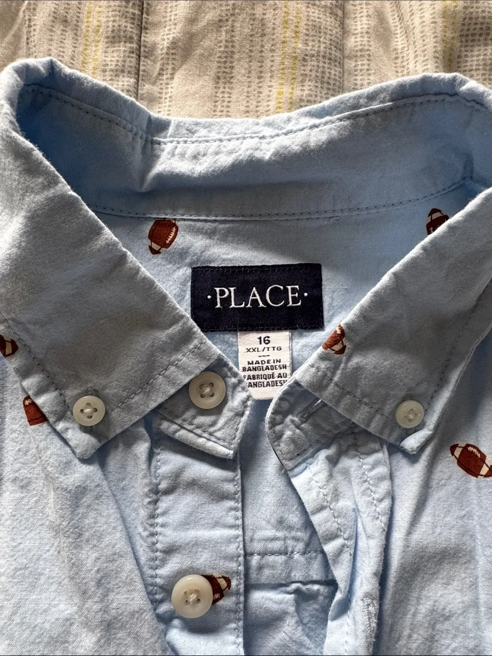 The Children's Place Light Blue Button-Down Shirt with Football Print